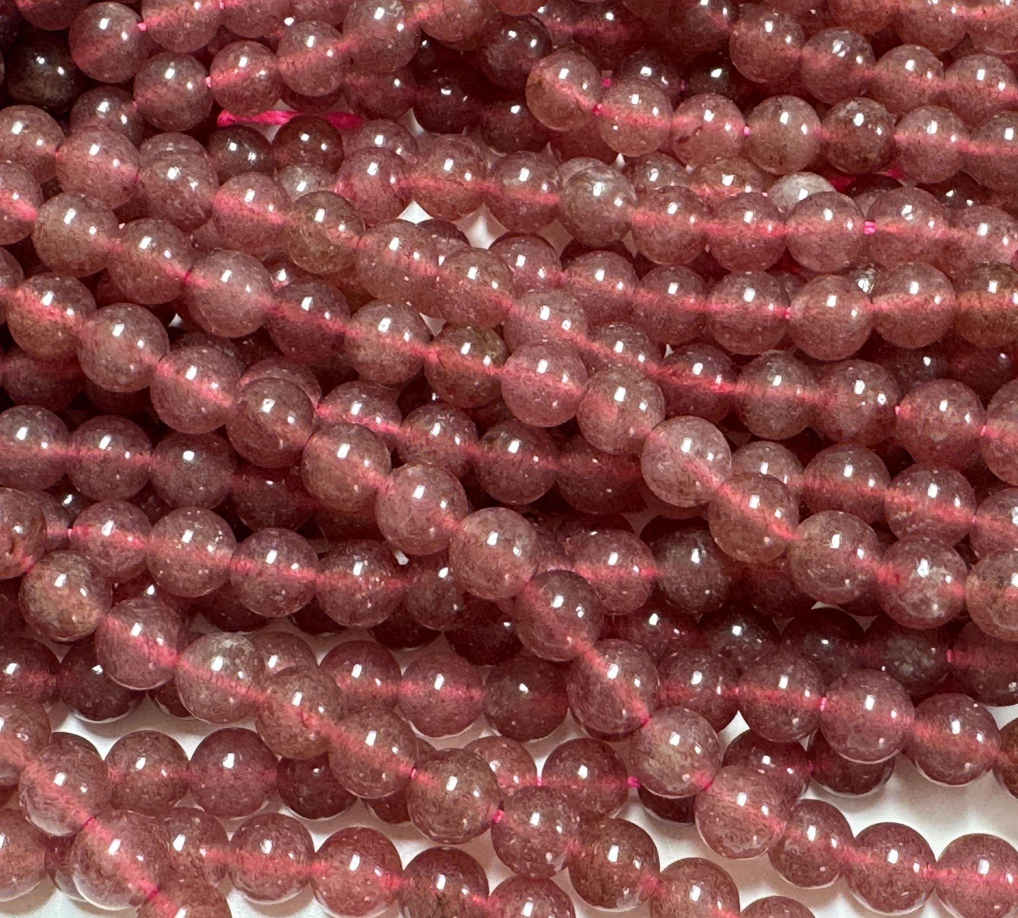 Red Strawberry Quartz 6mm round natural gemstone beads 15" strand - Oz Beads 
