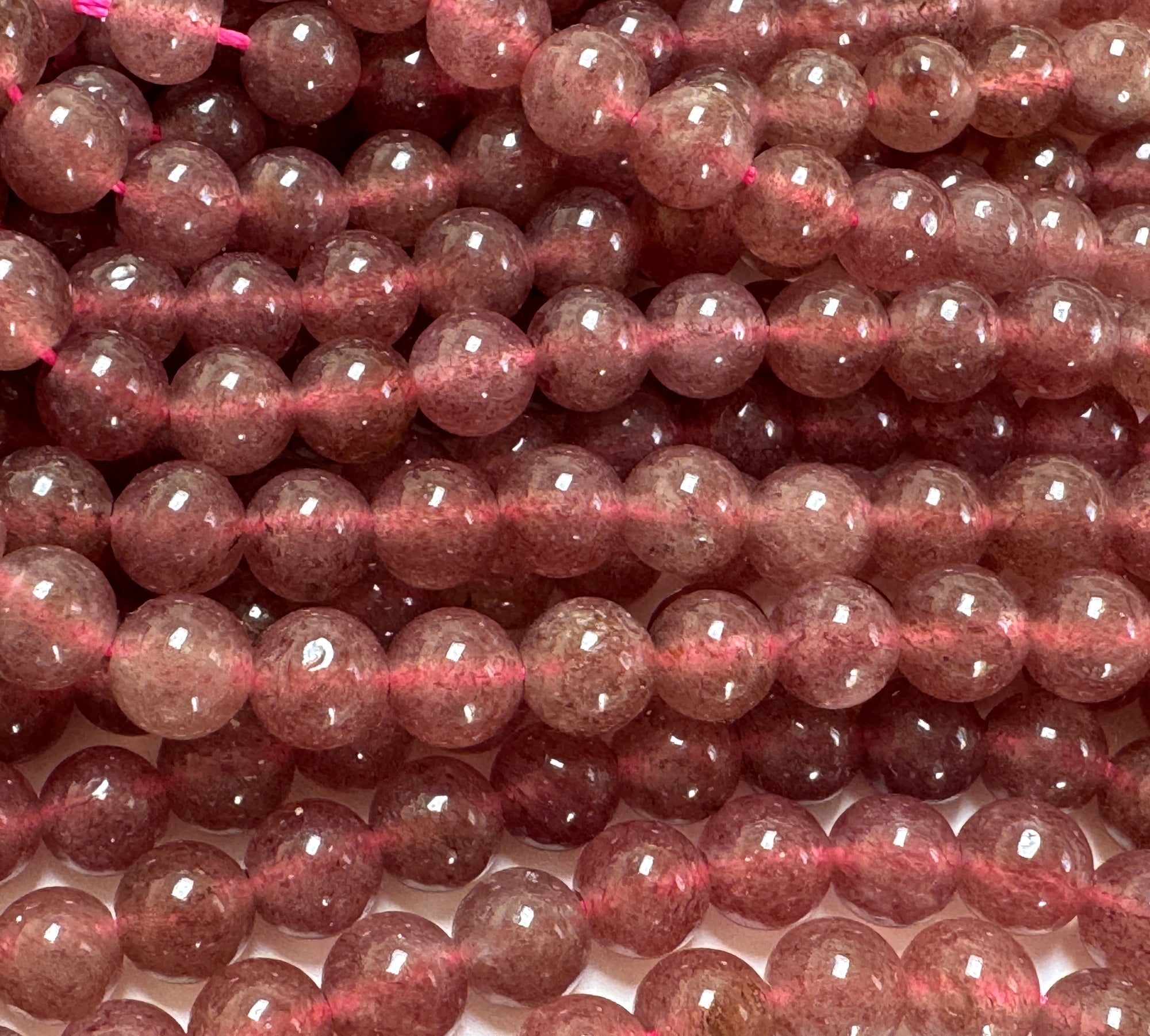 Red Strawberry Quartz 6mm round natural gemstone beads 15" strand - Oz Beads 