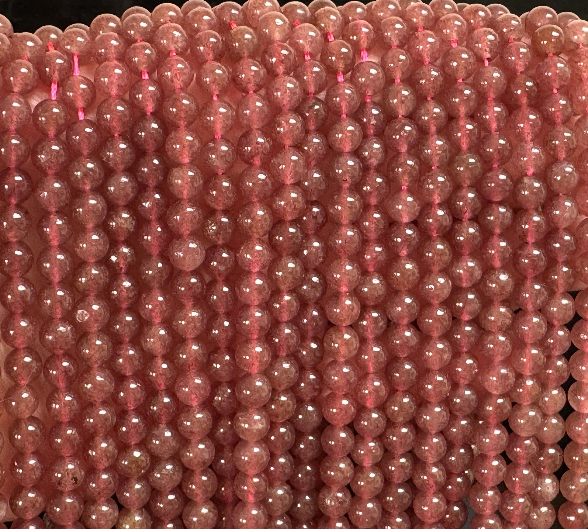 Red Strawberry Quartz 6mm round natural gemstone beads 15" strand - Oz Beads 