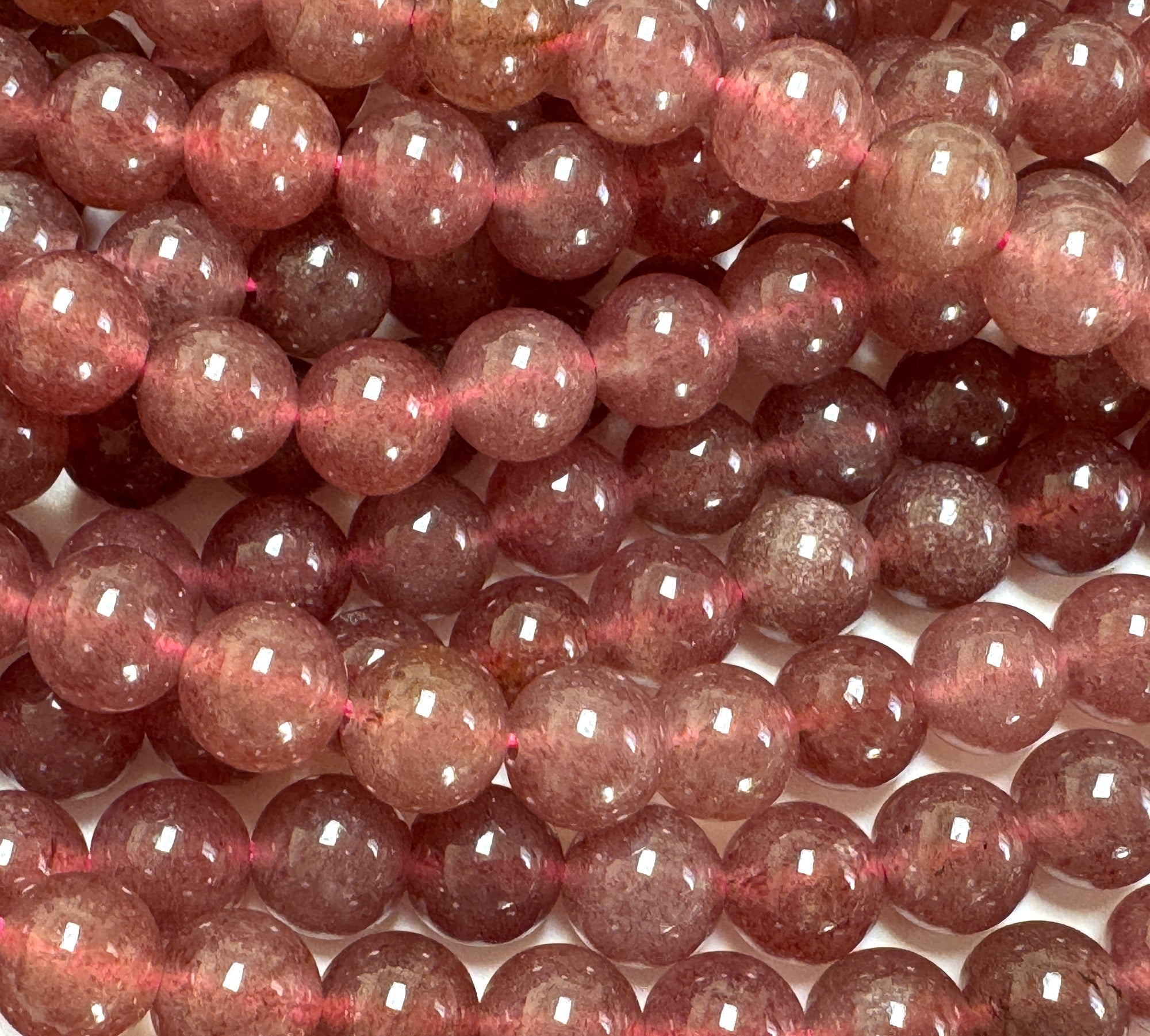 Red Strawberry Quartz 8mm round natural gemstone beads 15" strand - Oz Beads 