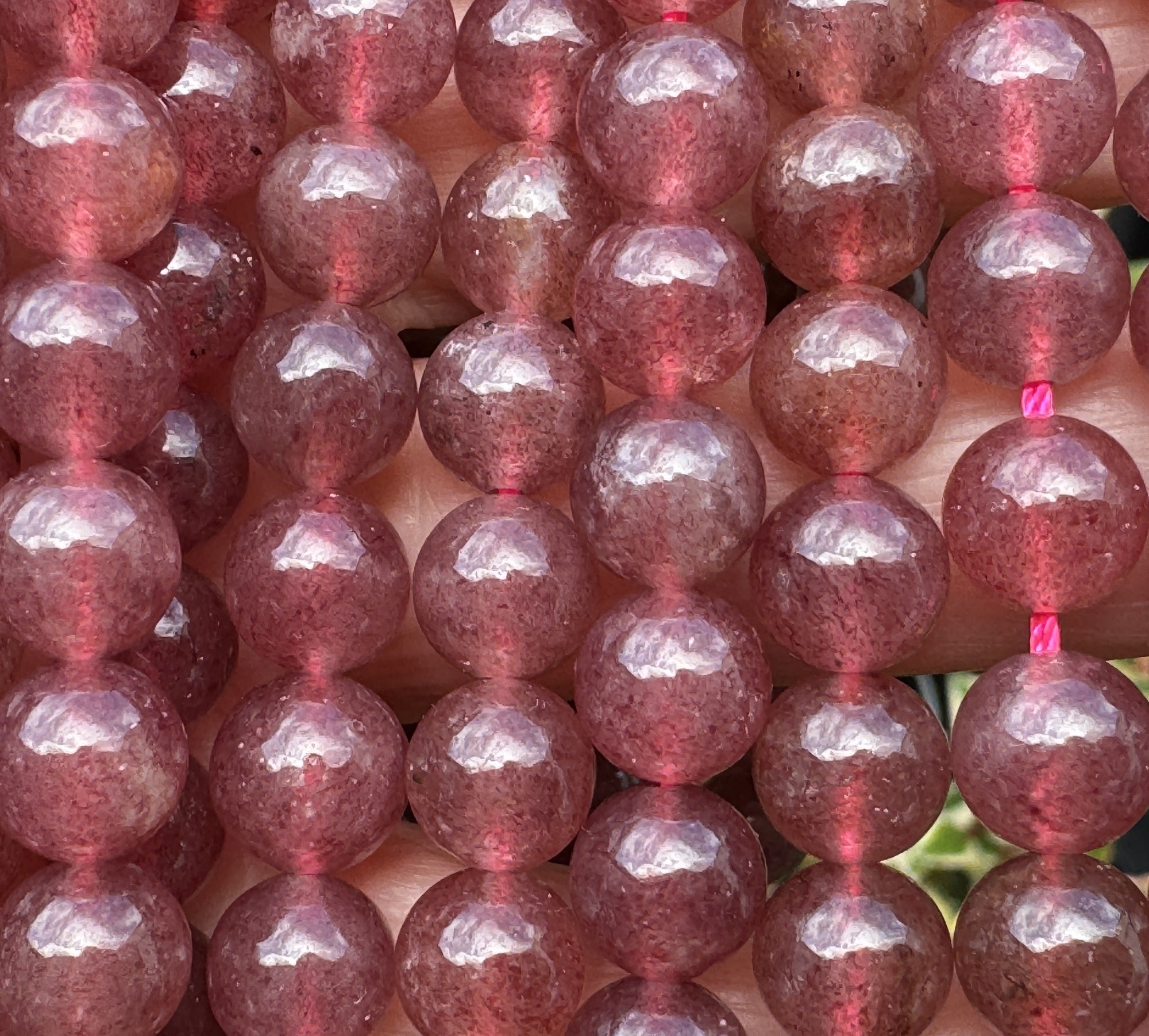 Red Strawberry Quartz 8mm round natural gemstone beads 15" strand - Oz Beads 