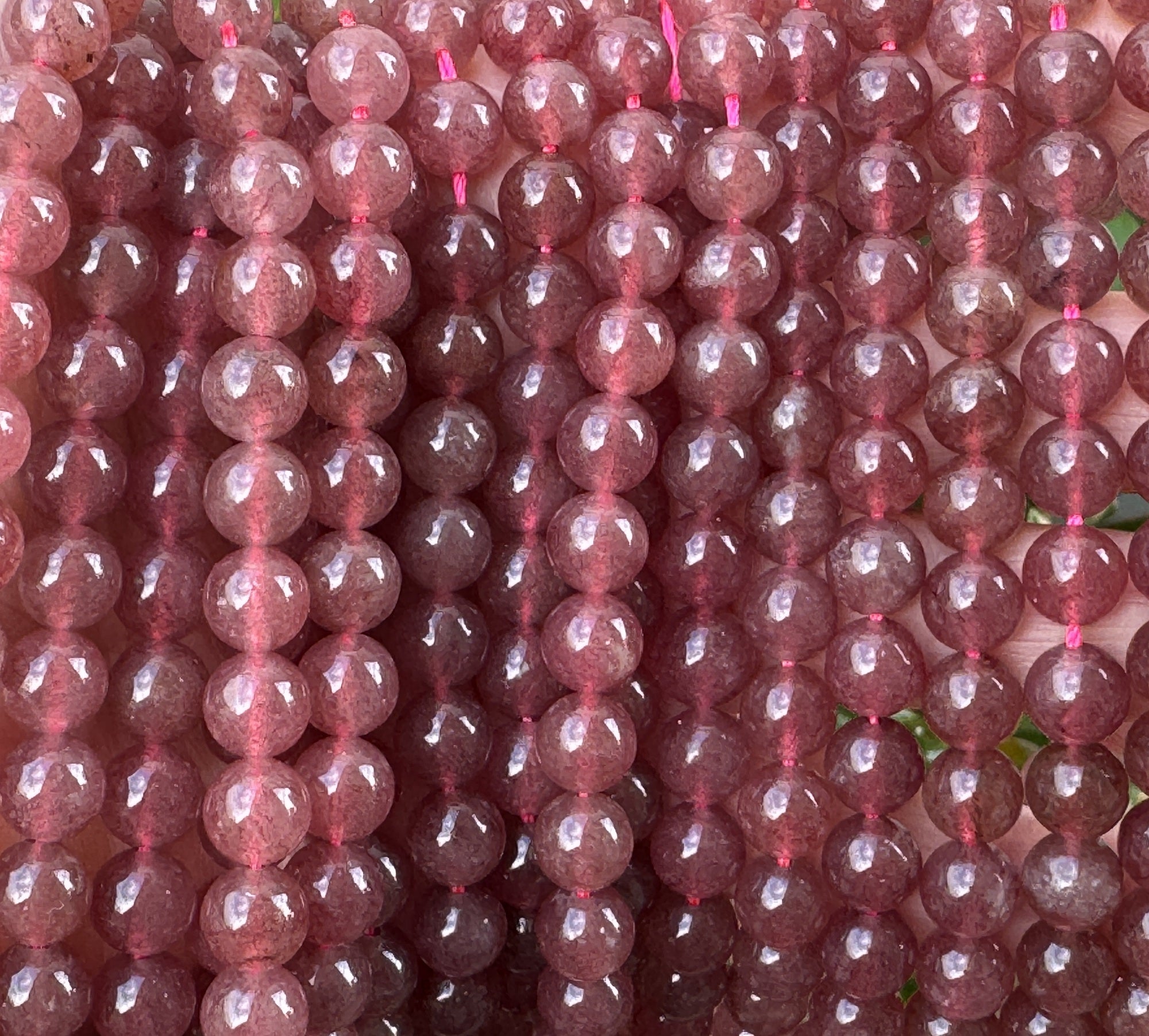 Red Strawberry Quartz 8mm round natural gemstone beads 15" strand - Oz Beads 