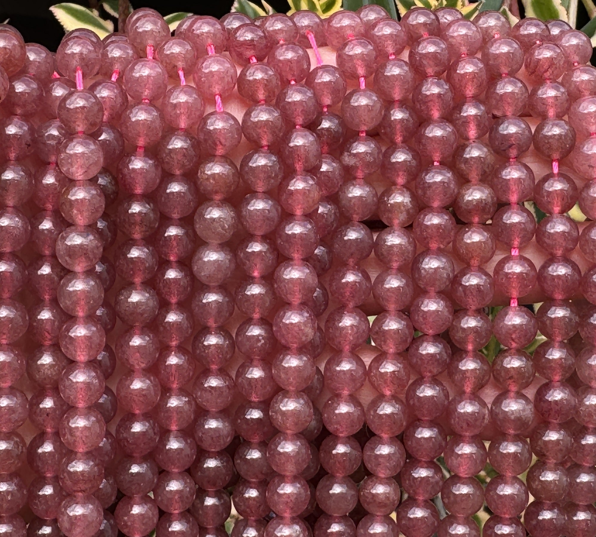 Red Strawberry Quartz 8mm round natural gemstone beads 15" strand - Oz Beads 