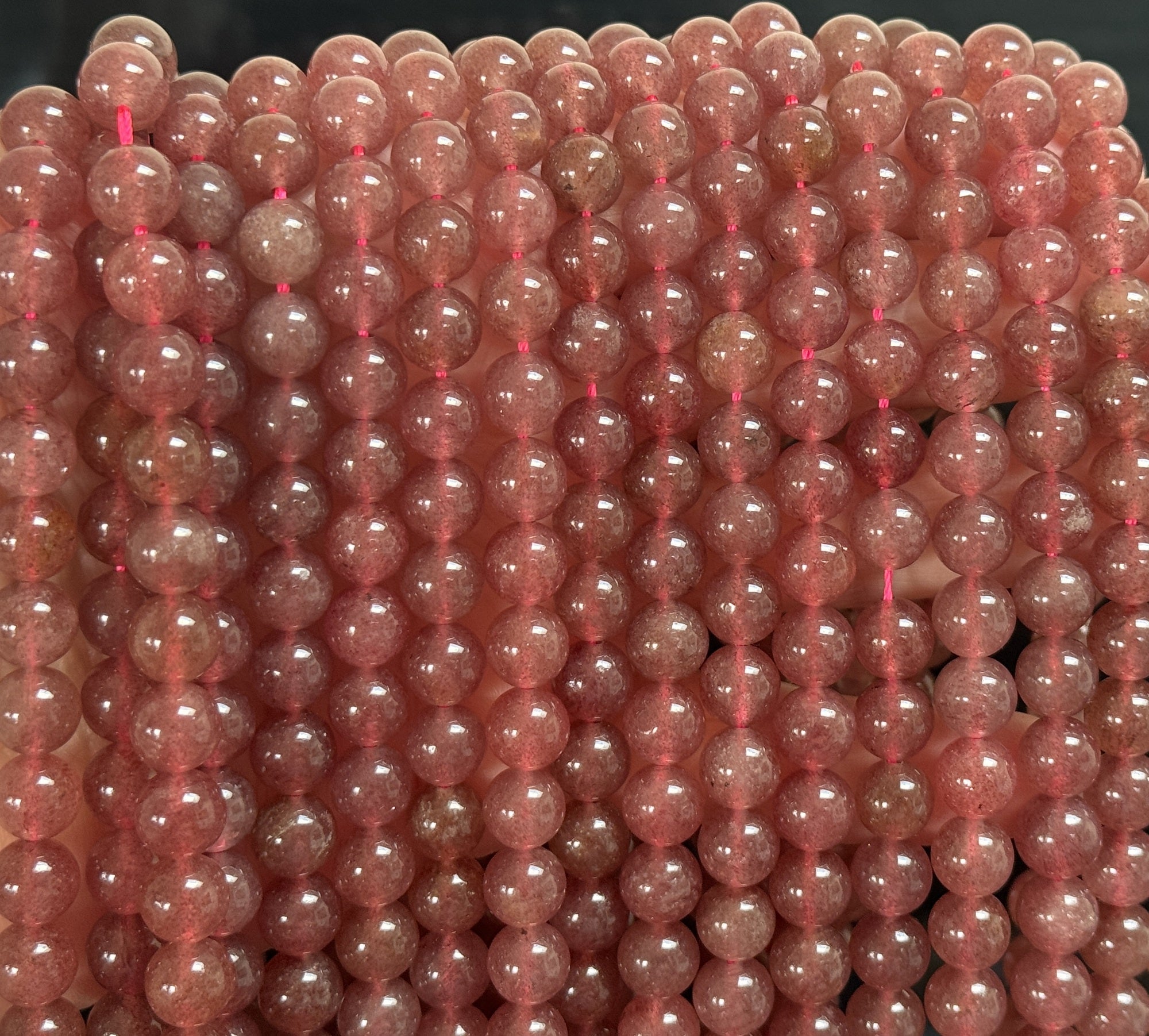 Red Strawberry Quartz 8mm round natural gemstone beads 15" strand - Oz Beads 