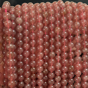 Red Strawberry Quartz 8mm round natural gemstone beads 15" strand - Oz Beads 