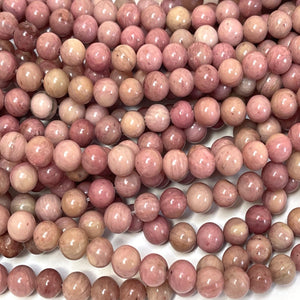 Rhodonite 6mm round natural gemstone beads 15" strand - Oz Beads 