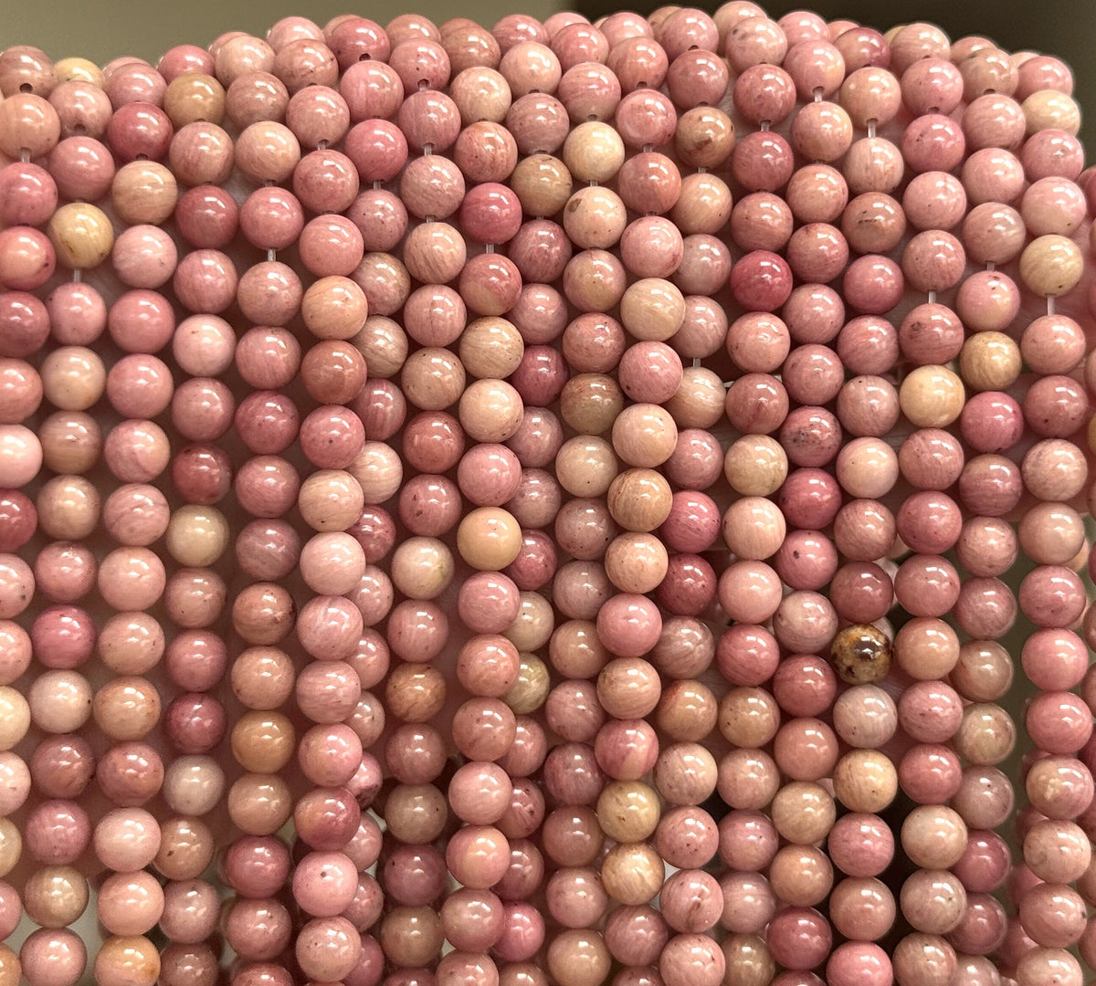 Rhodonite 6mm round natural gemstone beads 15" strand - Oz Beads 