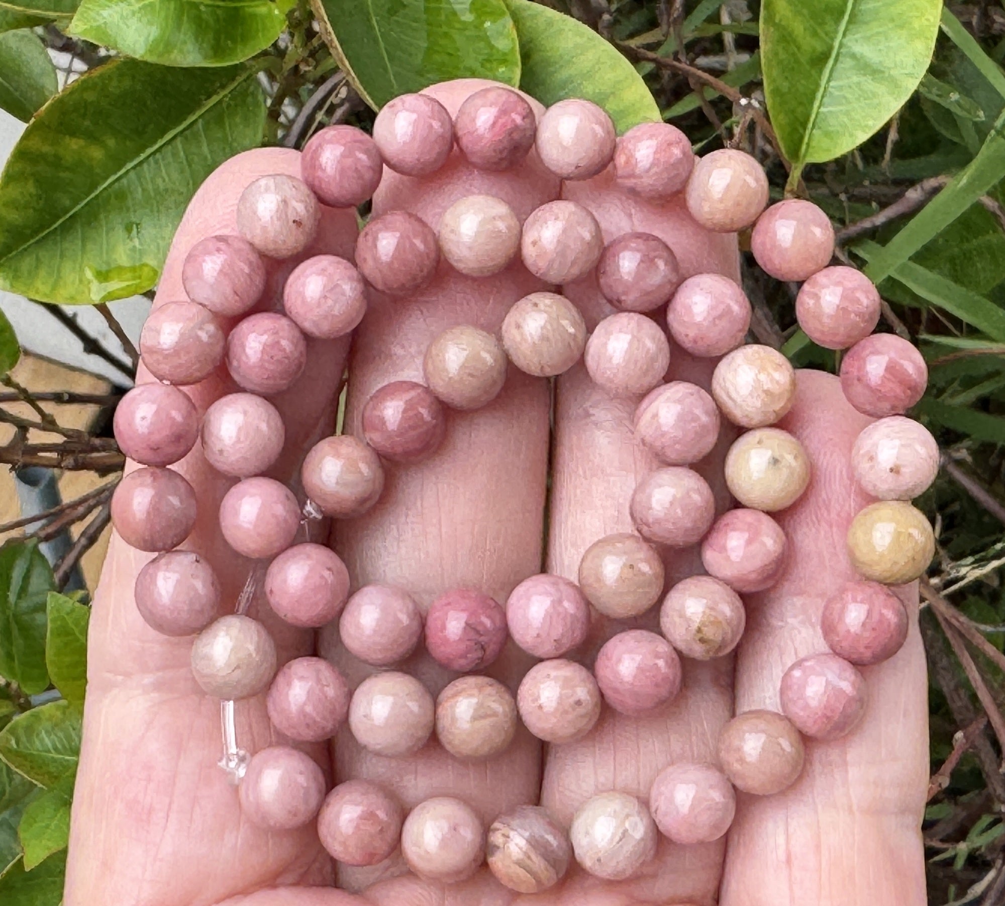 Rhodonite 6mm round natural gemstone beads 15" strand - Oz Beads 