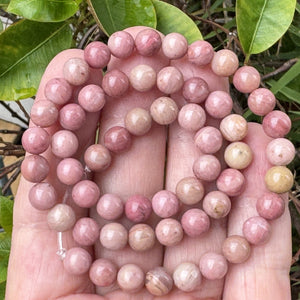 Rhodonite 6mm round natural gemstone beads 15" strand - Oz Beads 
