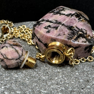 Rhodonite Perfume Bottle Necklace, natural gemstone 38mm crystal pendant on chain - Oz Beads 