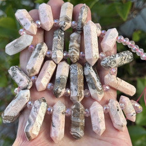 Rhodonite Points 25 double terminated top drilled natural gemstone beads - Oz Beads 