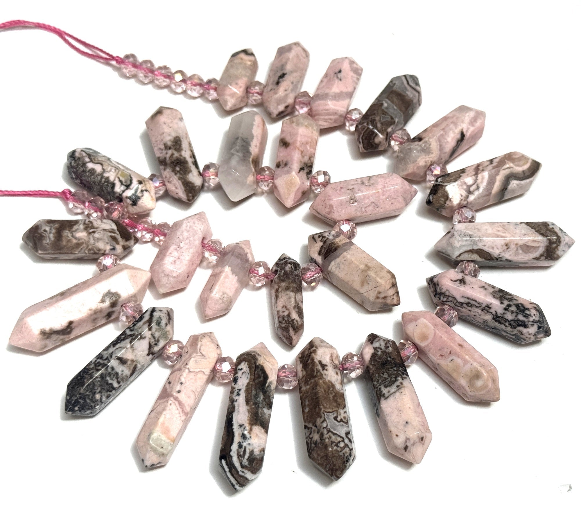 Rhodonite Points 25 double terminated top drilled natural gemstone beads - Oz Beads 