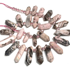Rhodonite Points 25 double terminated top drilled natural gemstone beads - Oz Beads 