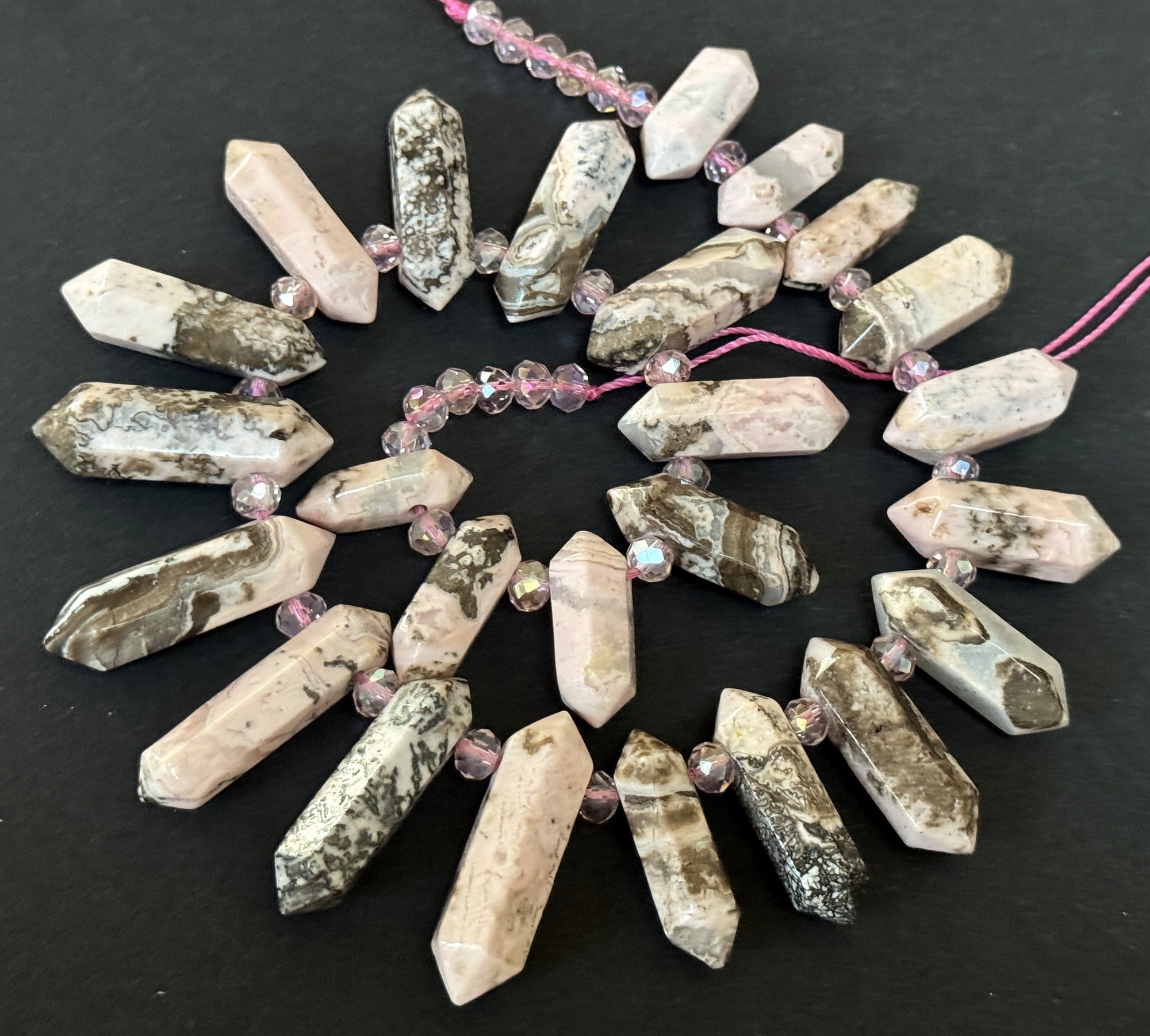Rhodonite Points 25 double terminated top drilled natural gemstone beads - Oz Beads 