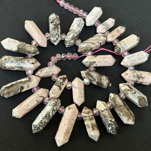 Rhodonite Points 25 double terminated top drilled natural gemstone beads - Oz Beads 