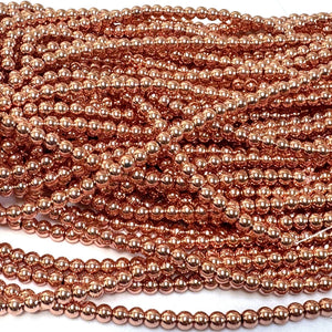 Rose Gold Electroplated Hematite 4mm round spacer beads 39cm strand - Oz Beads 