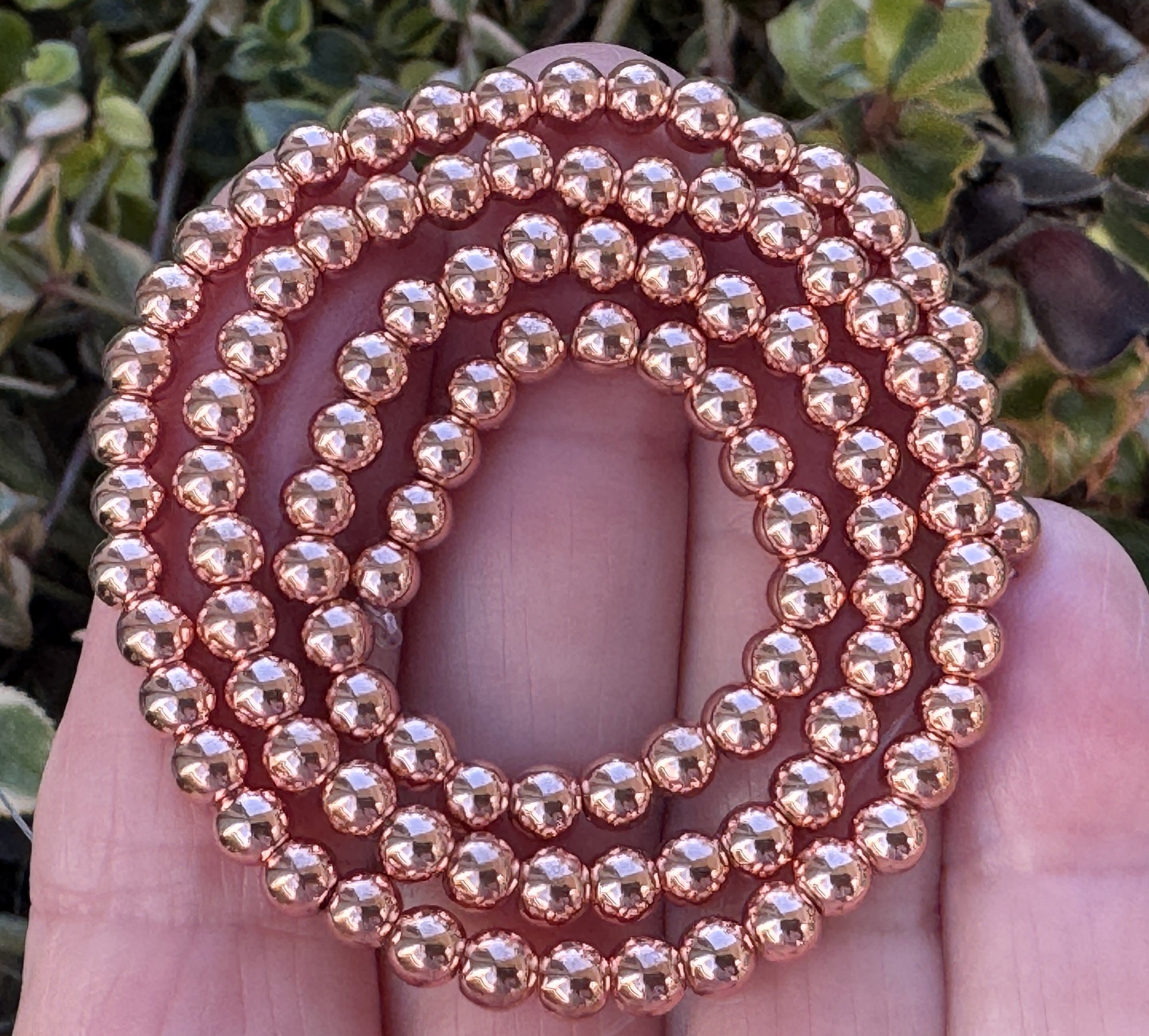 Rose Gold Electroplated Hematite 4mm round spacer beads 39cm strand - Oz Beads 