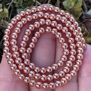 Rose Gold Electroplated Hematite 4mm round spacer beads 39cm strand - Oz Beads 