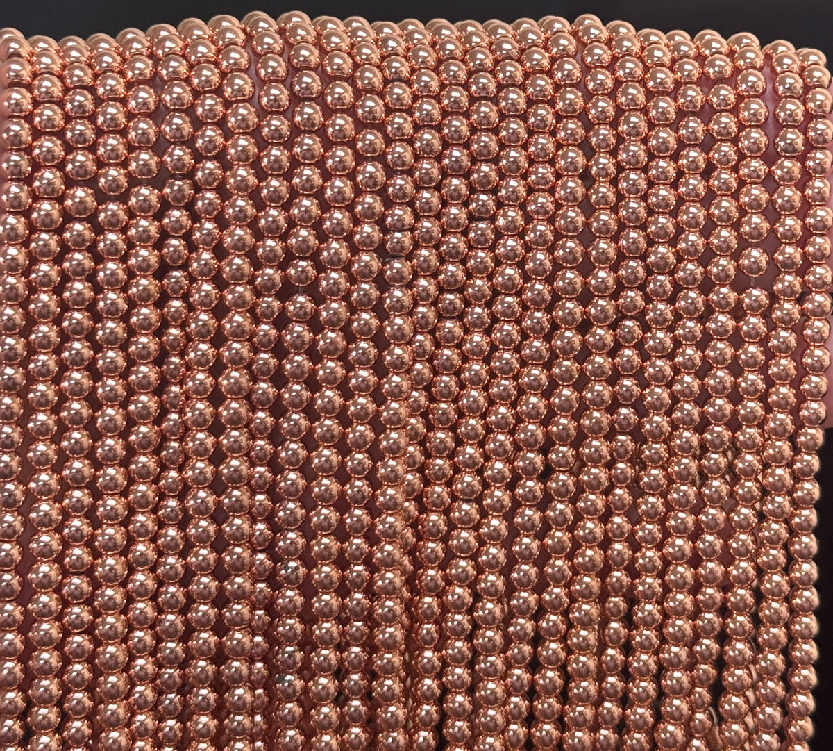 Rose Gold Electroplated Hematite 4mm round spacer beads 39cm strand - Oz Beads 