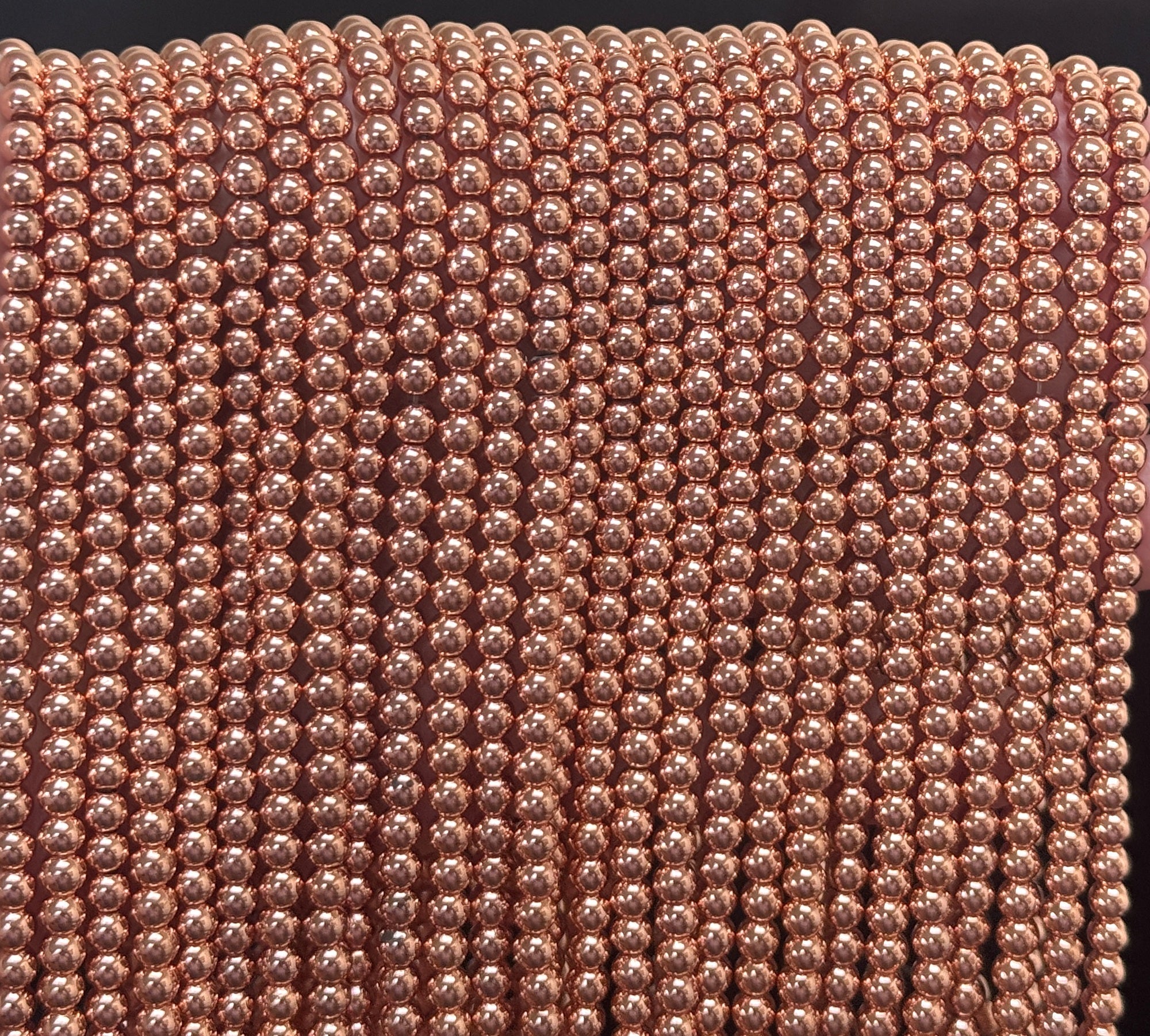 Rose Gold Electroplated Hematite 4mm round spacer beads 39cm strand - Oz Beads 