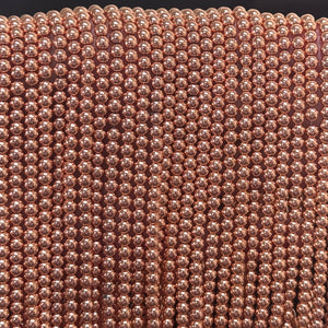 Rose Gold Electroplated Hematite 4mm round spacer beads 39cm strand - Oz Beads 