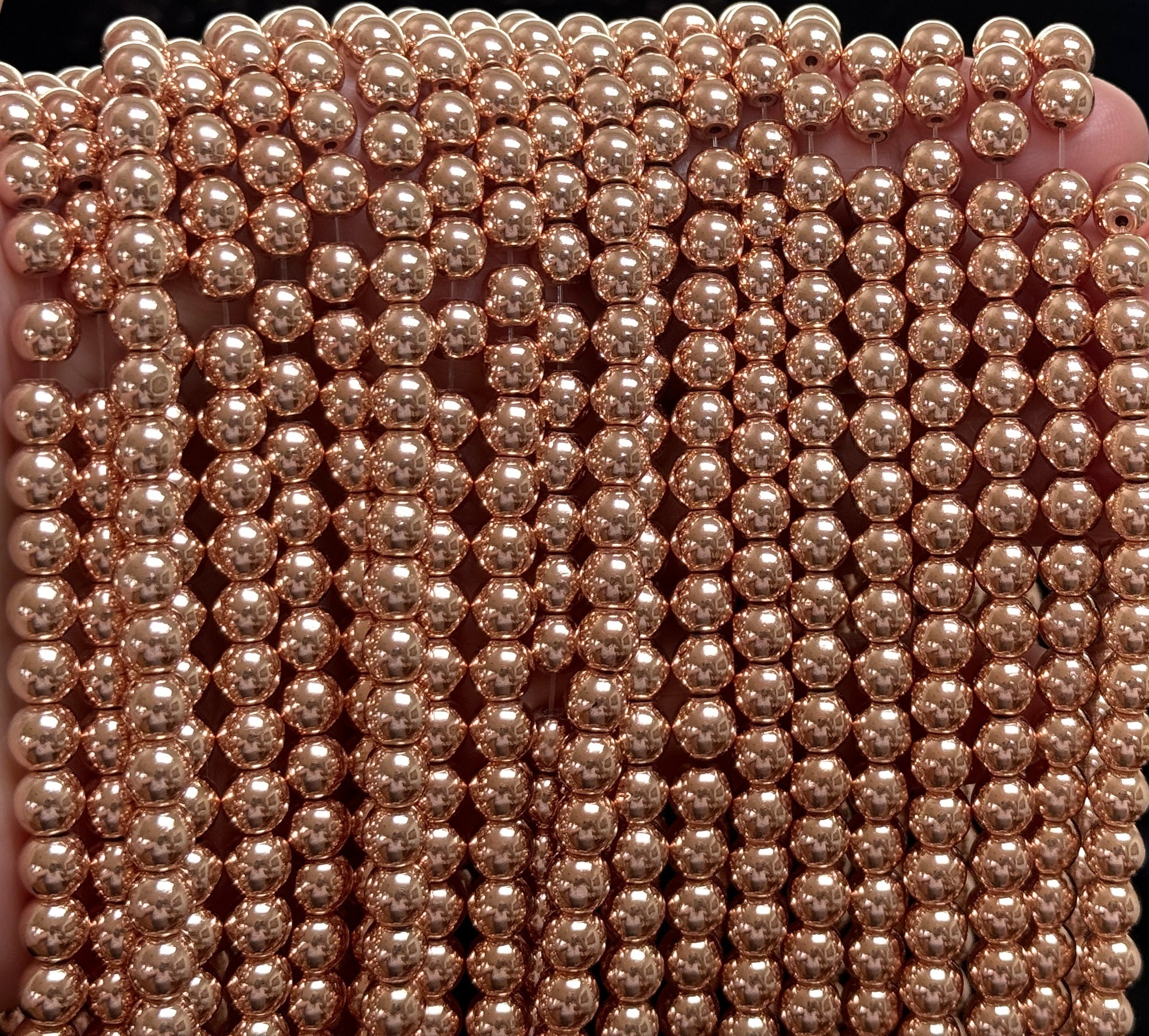 Rose Gold Electroplated Hematite 6mm round spacer beads 15.5" strand - Oz Beads 