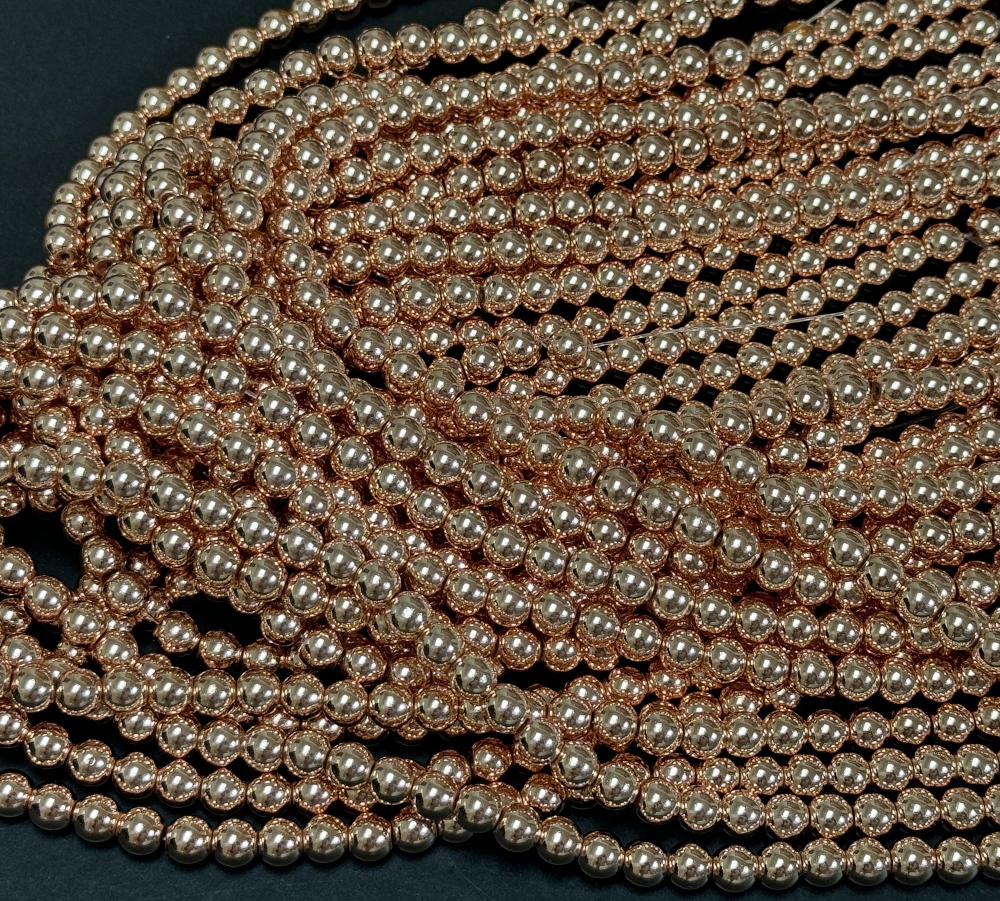 Rose Gold Electroplated Hematite 6mm round spacer beads 15.5" strand - Oz Beads 