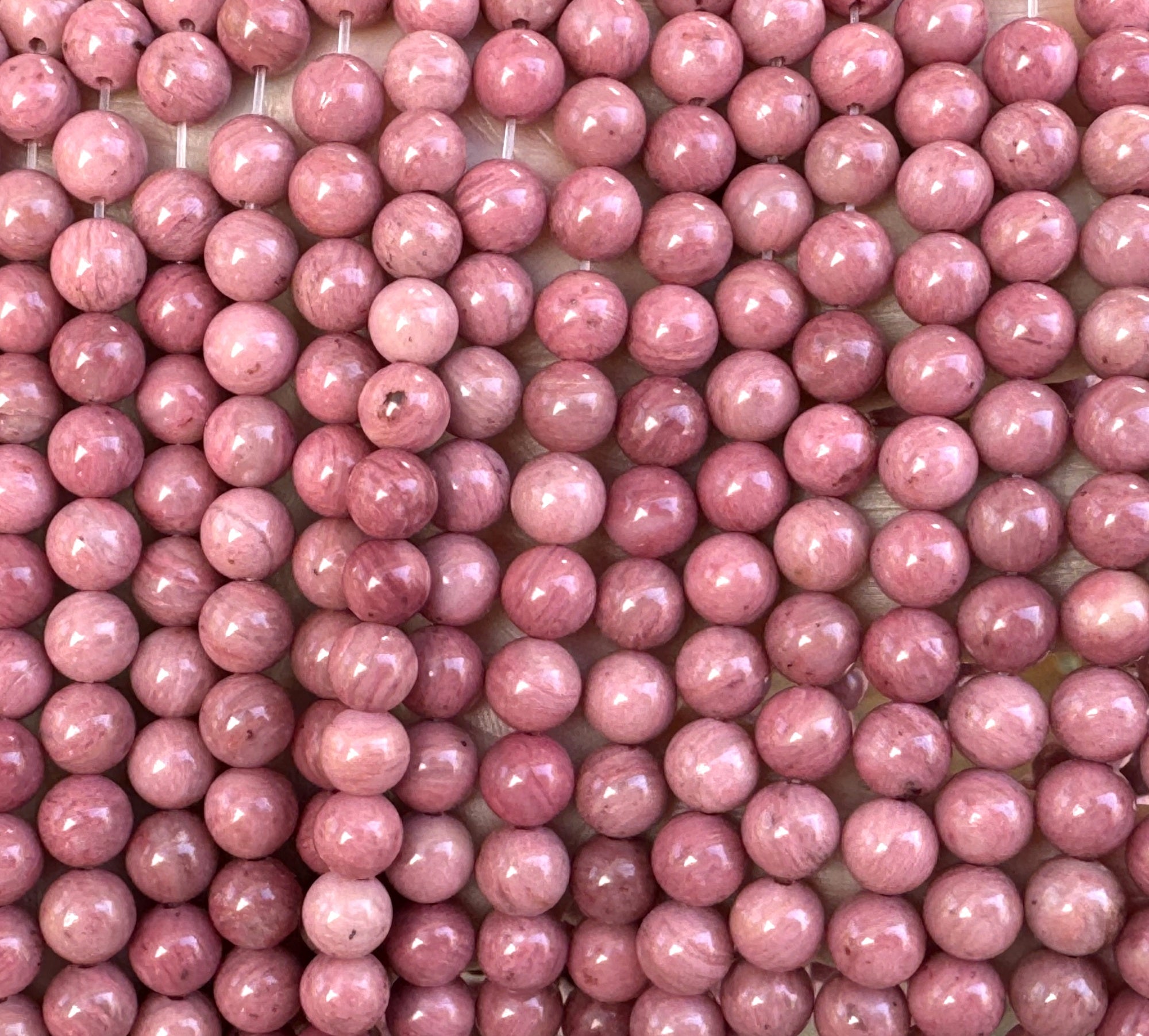 Rose Pink Rhodonite 6mm round natural gemstone beads 15" strand - Oz Beads 