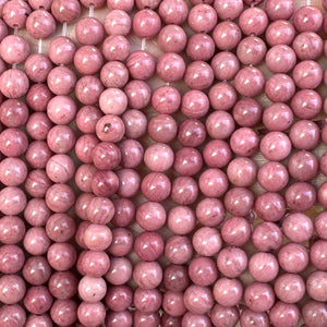 Rose Pink Rhodonite 6mm round natural gemstone beads 15" strand - Oz Beads 