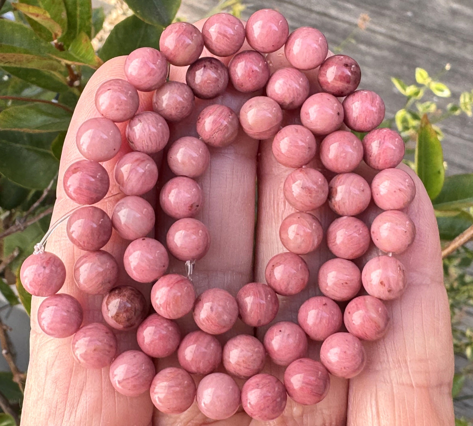 Rose Pink Rhodonite 6mm round natural gemstone beads 15" strand - Oz Beads 
