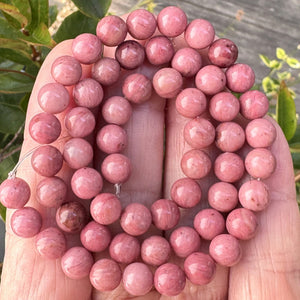 Rose Pink Rhodonite 6mm round natural gemstone beads 15" strand - Oz Beads 