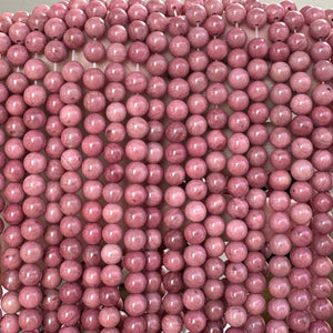 Rose Pink Rhodonite 6mm round natural gemstone beads 15" strand - Oz Beads 