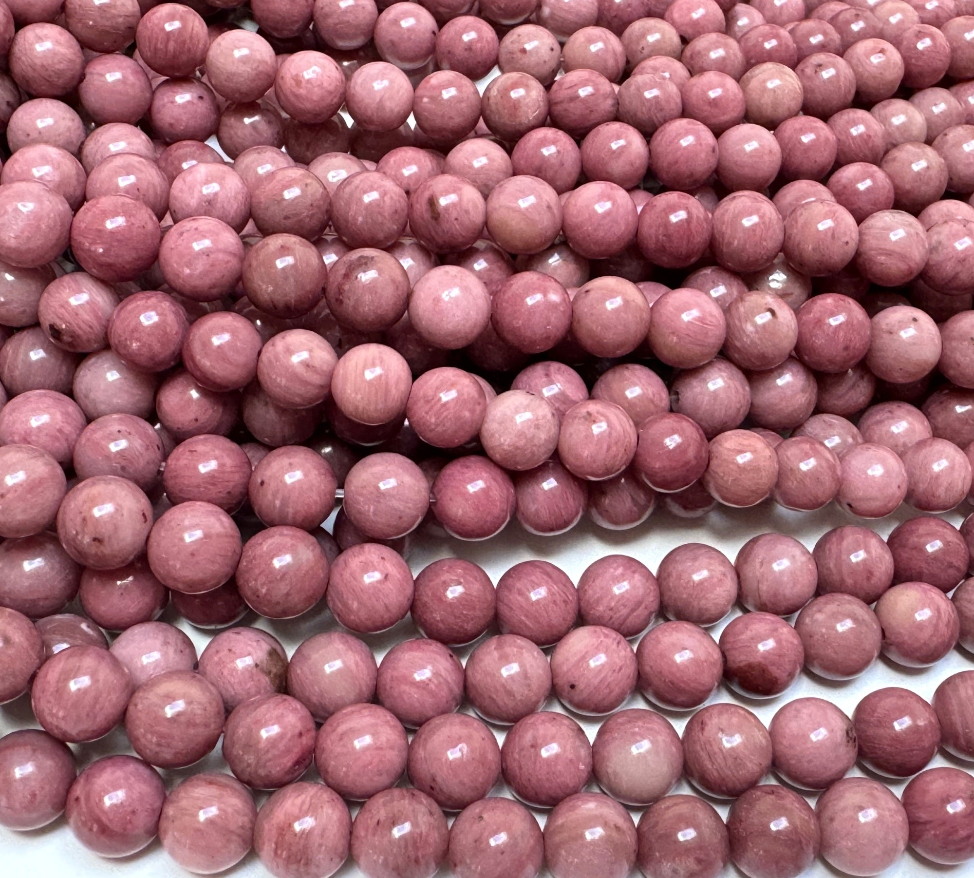 Rose Pink Rhodonite 6mm round natural gemstone beads 15" strand - Oz Beads 