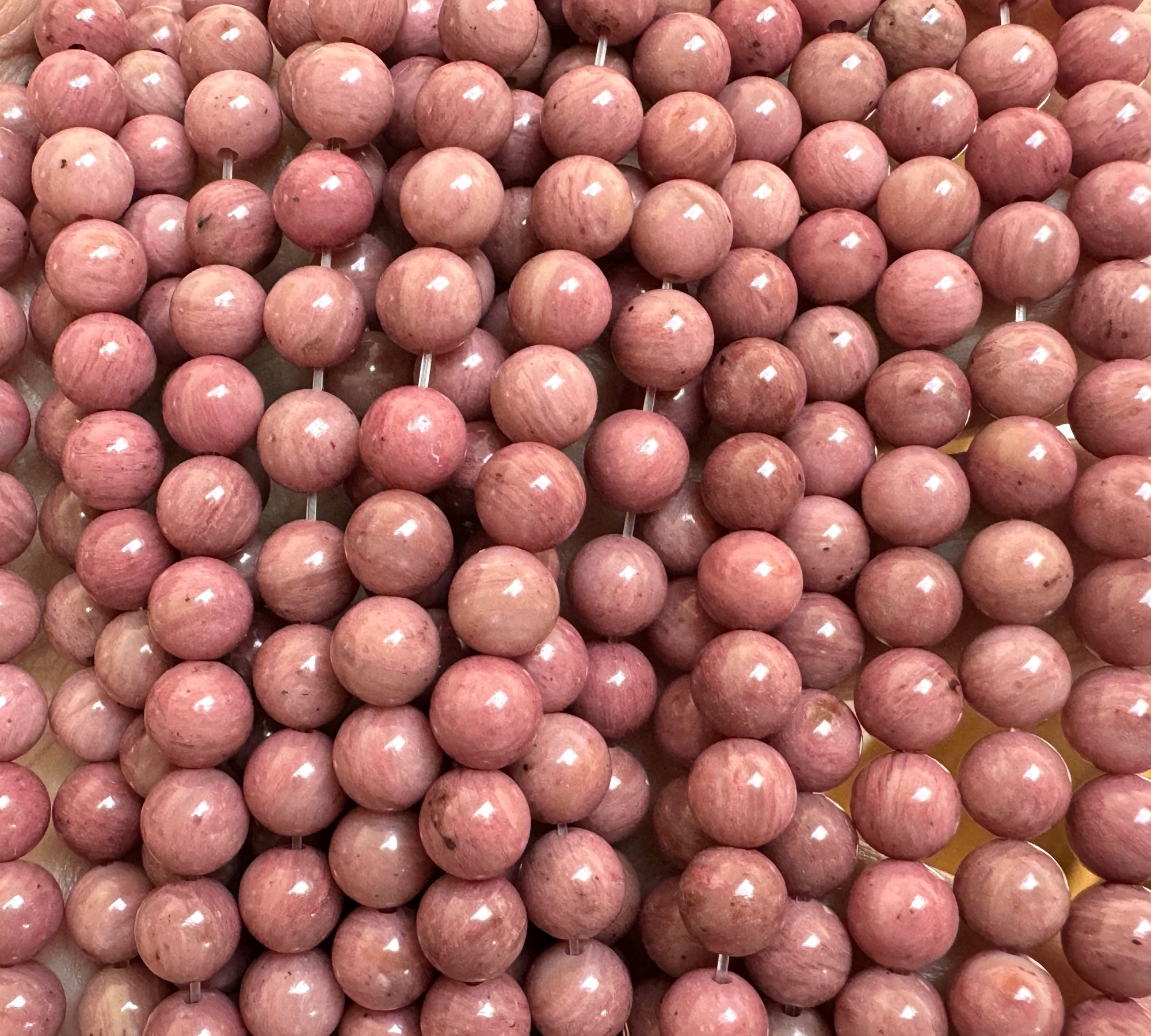 Rose Pink Rhodonite 8mm round natural gemstone beads 15" strand - Oz Beads 