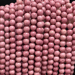 Rose Pink Rhodonite 8mm round natural gemstone beads 15" strand - Oz Beads 