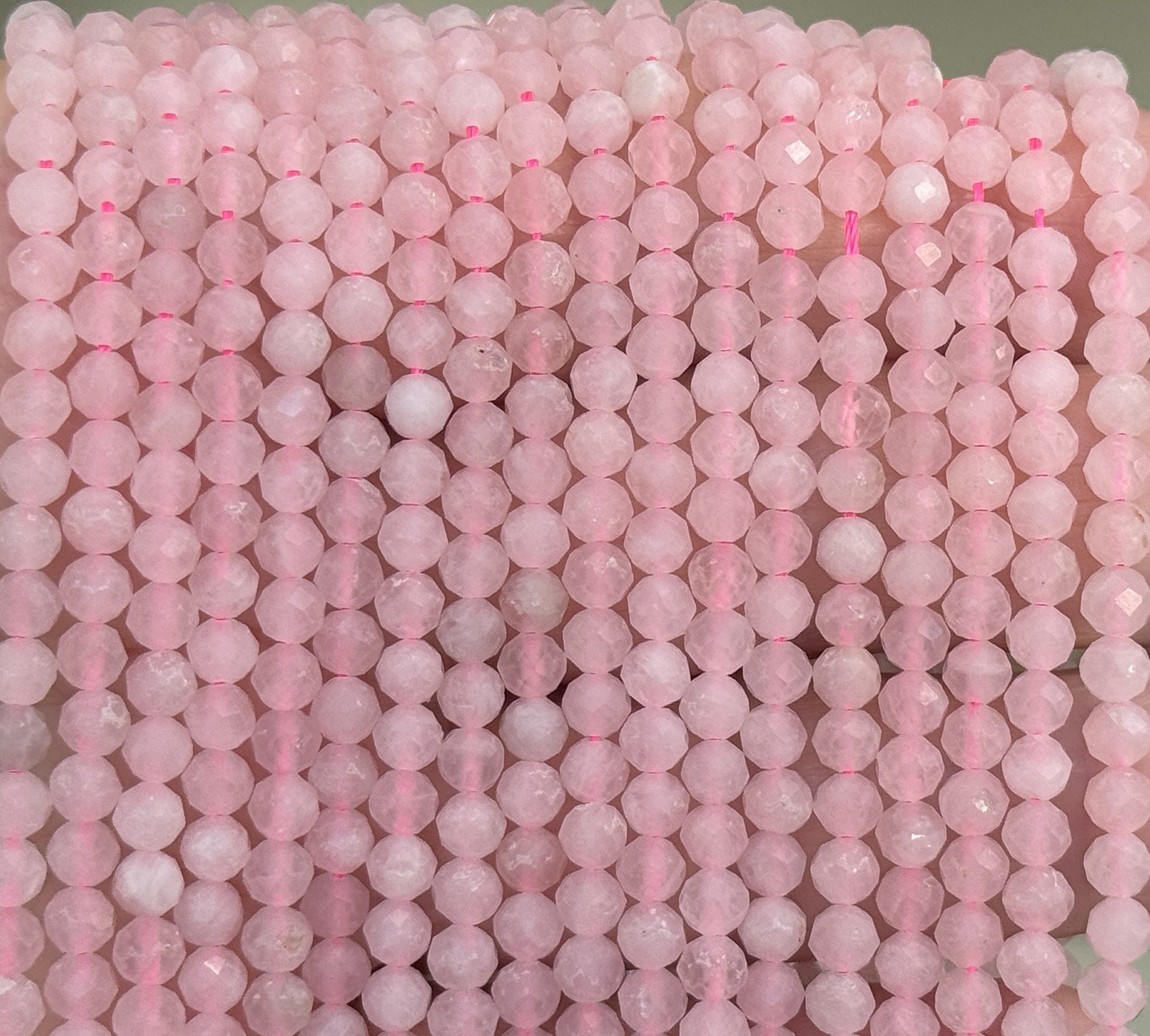 Rose Quartz 4mm faceted round natural gemstone beads 15.5" strand - Oz Beads 