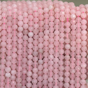 Rose Quartz 4mm faceted round natural gemstone beads 15.5" strand - Oz Beads 