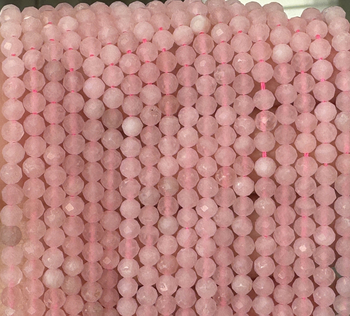 Rose Quartz 4mm faceted round natural gemstone beads 15.5" strand - Oz Beads 