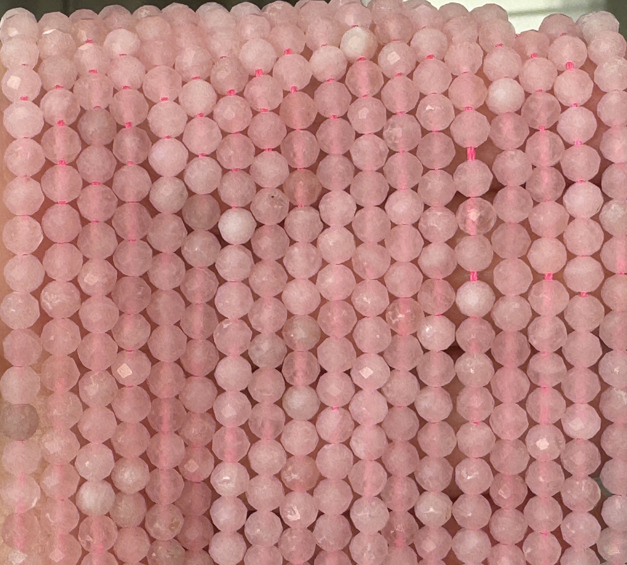 Rose Quartz 4mm faceted round natural gemstone beads 15.5" strand - Oz Beads 