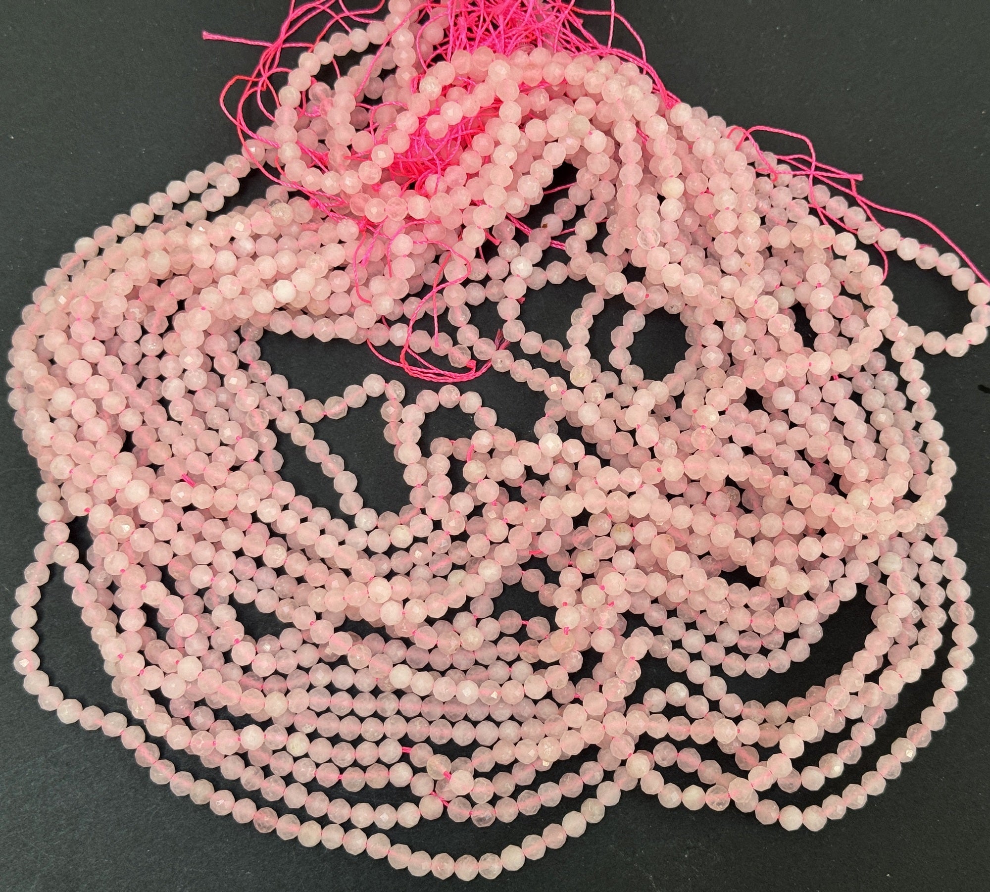 Rose Quartz 4mm faceted round natural gemstone beads 15.5" strand - Oz Beads 