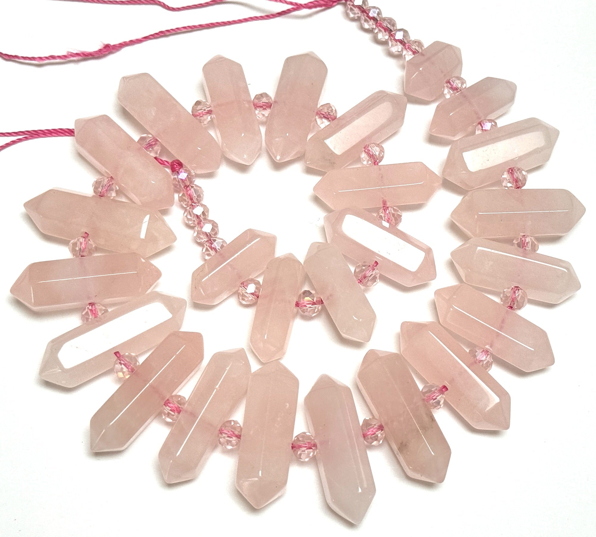 Rose Quartz Points 25 double terminated centre drilled natural crystal beads - Oz Beads 