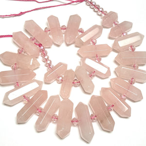 Rose Quartz Points 25 double terminated centre drilled natural crystal beads - Oz Beads 