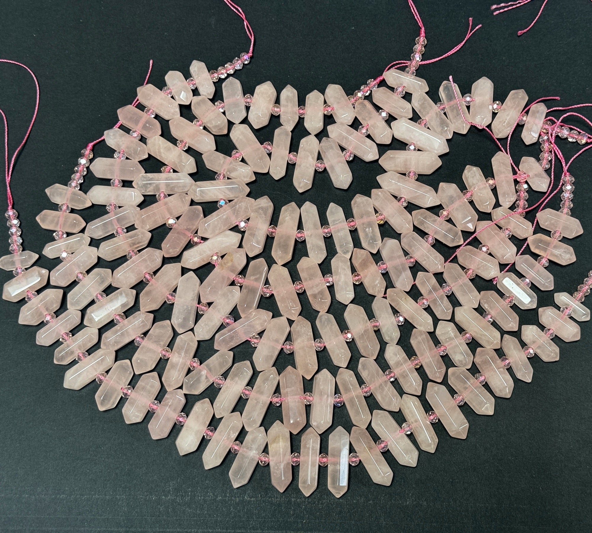 Rose Quartz Points 25 double terminated centre drilled natural crystal beads - Oz Beads 