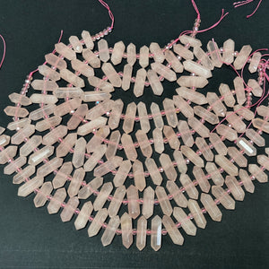 Rose Quartz Points 25 double terminated centre drilled natural crystal beads - Oz Beads 