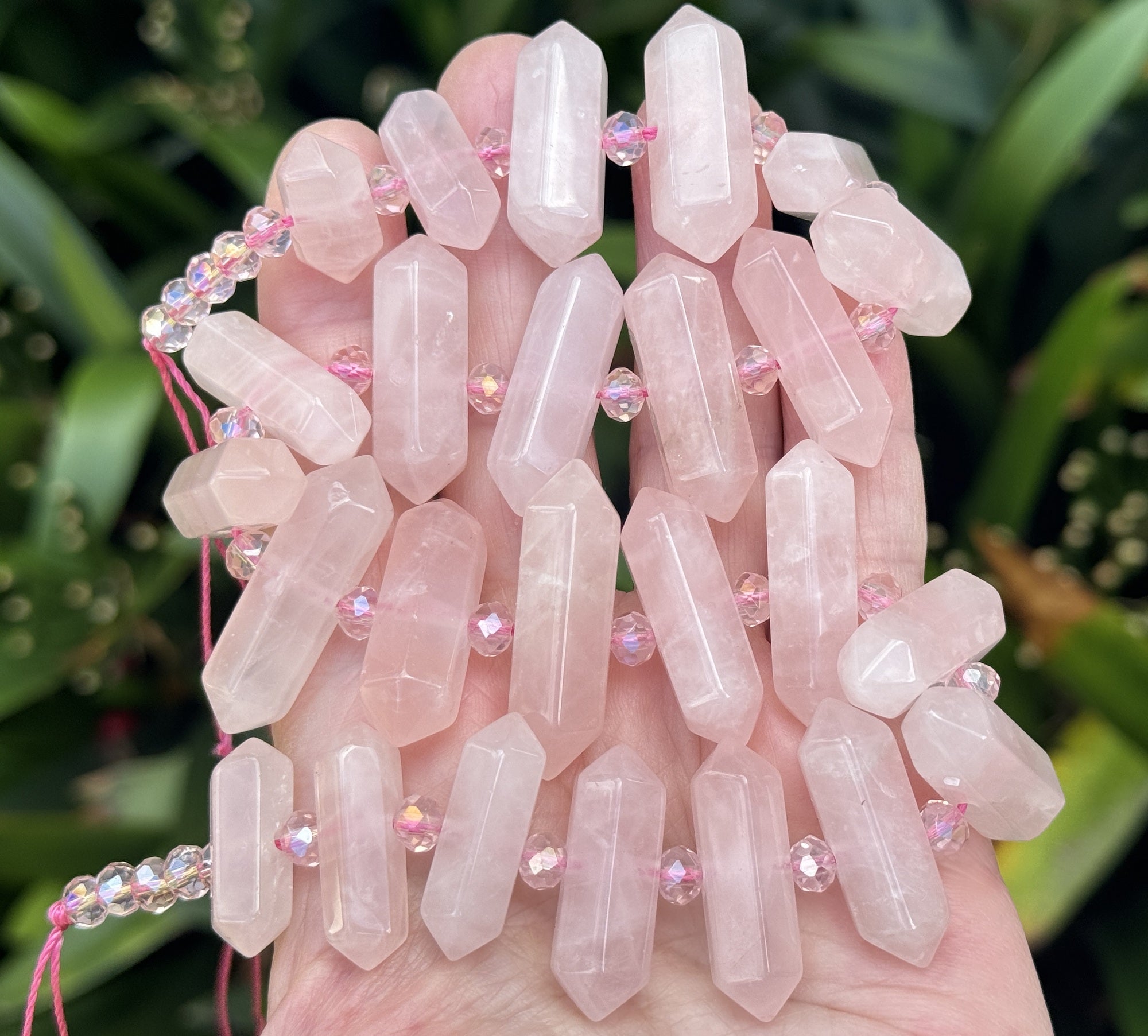Rose Quartz Points 25 double terminated centre drilled natural crystal beads - Oz Beads 