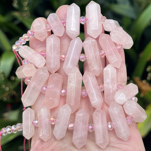 Rose Quartz Points 25 double terminated centre drilled natural crystal beads - Oz Beads 