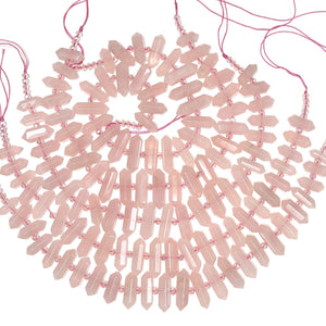 Rose Quartz Points 25 double terminated centre drilled natural crystal beads - Oz Beads 