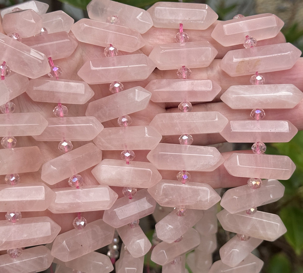 Rose Quartz Points 25 double terminated centre drilled natural crystal beads - Oz Beads 