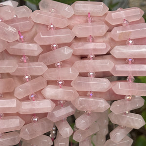 Rose Quartz Points 25 double terminated centre drilled natural crystal beads - Oz Beads 