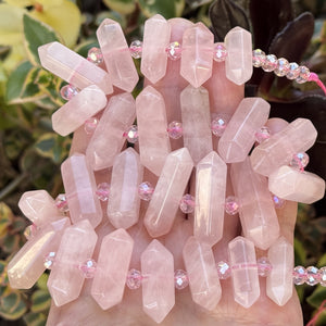 Rose Quartz Points 25 double terminated natural gemstone beads - Oz Beads